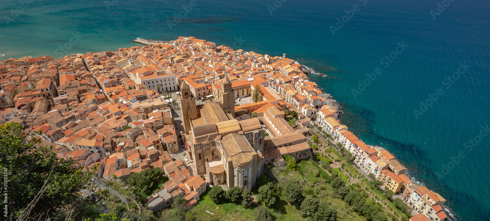 View on the sicilian italian Town of Cefalù from above