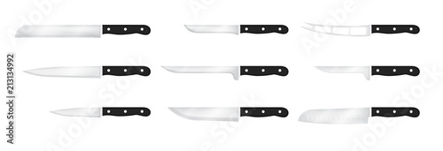 Realistic kitchen knife set. Isolated vector cutlery.