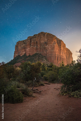 Nighttime astrophotography view of courthouse butte in sedona arizona photo