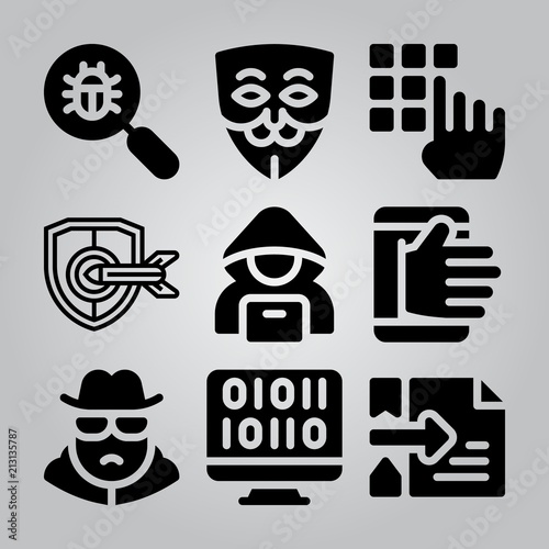 Simple 9 icon set of hacker related [iconsRandom:4] vector icons. Collection Illustration