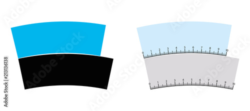 Jastrow optical illusion. The blue and the black arches are identical and of same lenth. Also known as ring segment, Wundt area or Boomerang illusion. Isolated illustration on white background. Vector