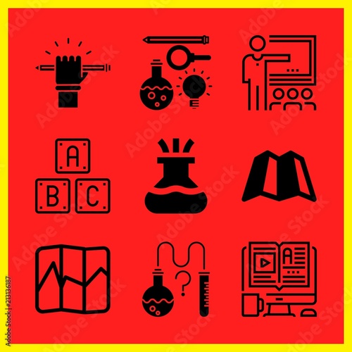Simple 9 icon set of edication related elearning, abc, classroom and education vector icons. Collection Illustration