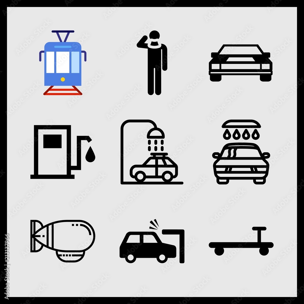 Simple 9 icon set of car related accident, car wash, car wash and scooter with handle vector icons. Collection Illustration Simple 9 icon set of car related accident, car wash, car wash and scooter with handle vector icons. Collection Illustration