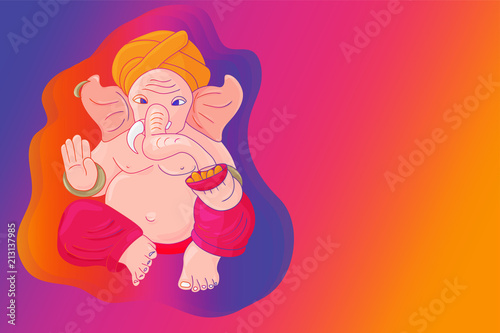 Ganesha vector greeting card, poster, ticket or banner template. Lord Ganesha Ganapati and Gradient Background.