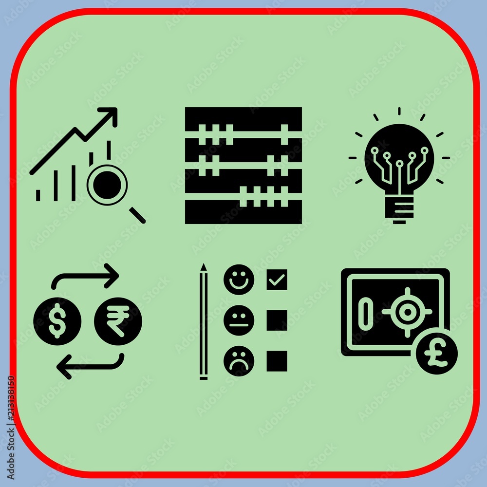 Simple 6 icon set of business related exchange, profits, rating and abacus vector icons. Collection Illustration Simple 6 icon set of business related exchange, profits, rating and abacus vector icons. Collection Illustration
