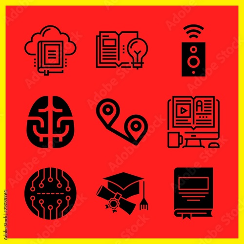 Simple 9 icon set of edication related distance, book, open book and brain vector icons. Collection Illustration