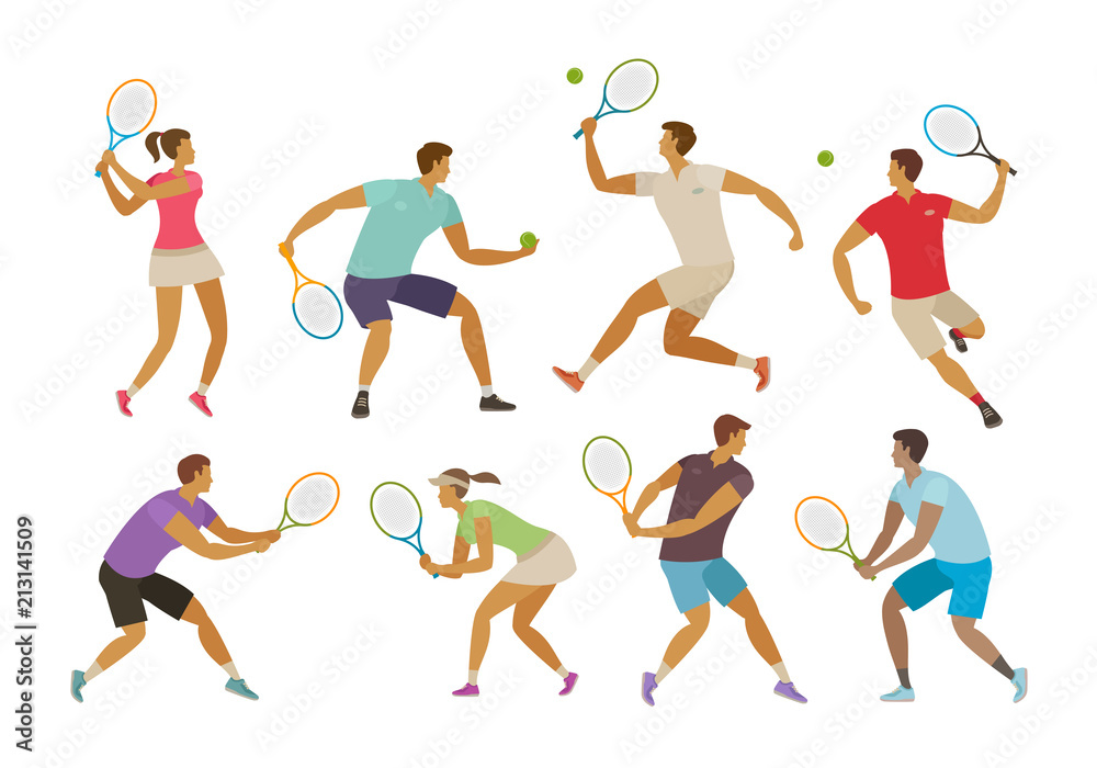 Tennis player with tennis racket. Sport concept. Funny cartoon vector  illustration Stock Vector | Adobe Stock