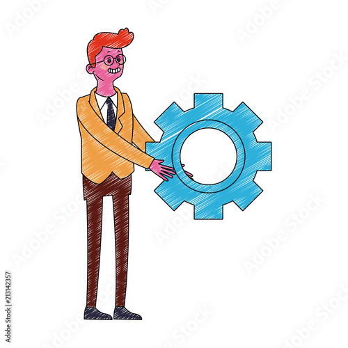 Businessman with gear symbol vector illustration graphic design