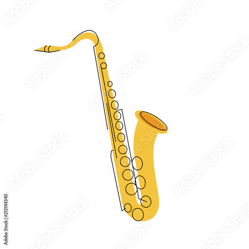 Abstract saxophone on white background. Classical wind musical instrument. Saxophone icon with black lines. Vector illustration