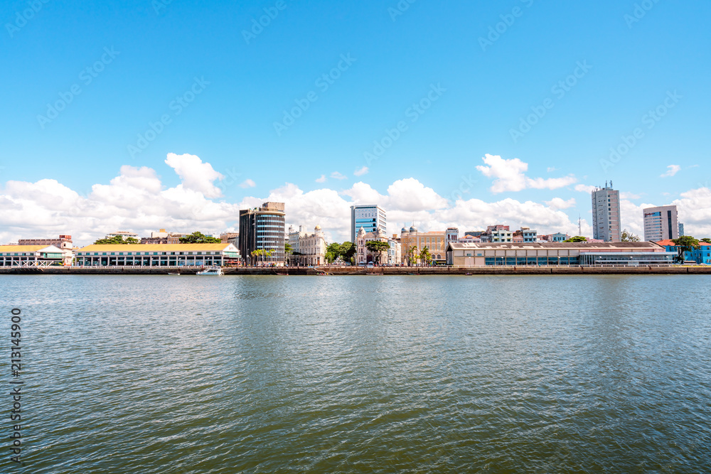 Naklejka premium Panoramic view of Architecture in Marco Zero (Ground Zero) Square at Ancient Recife district - Recife, Pernambuco, Brazil