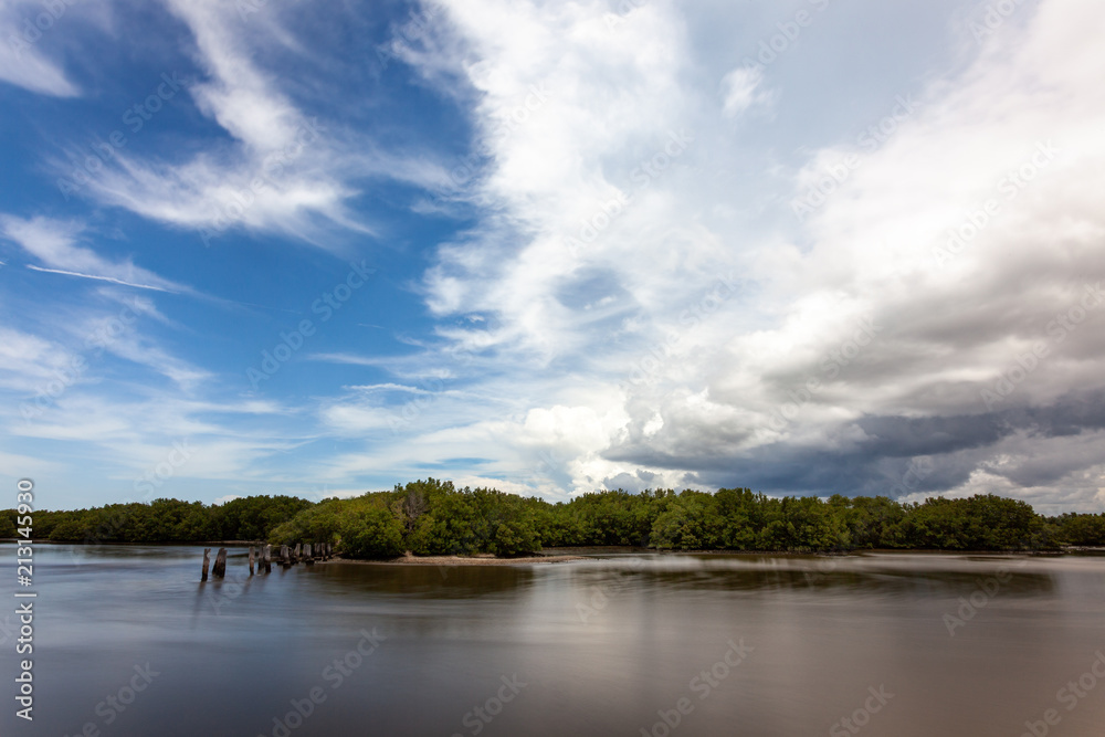 Summertime Florida coastal area with forming storm clouds