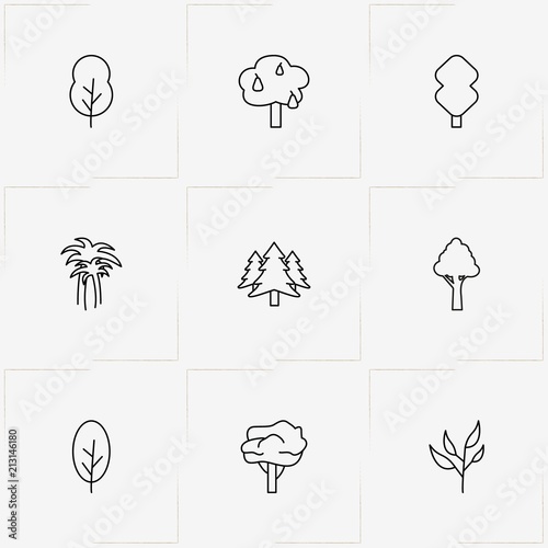 Trees line icon set with pear tree , tree and palm tree