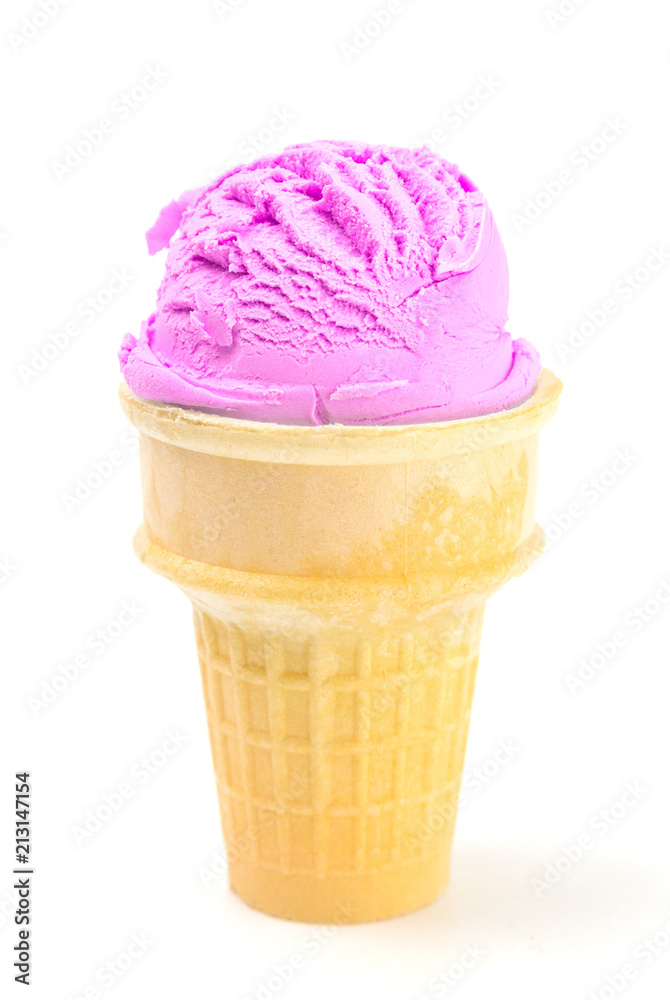 Single Scoop of Pink Ice Cream Cone on a White Background Single Scoop of Pink Ice Cream Cone on a White Background
