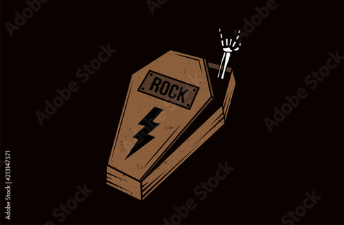 Coffin Rock sign. Dead skeleton hand rock sign vector illustration.