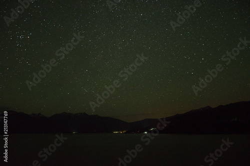 Starry night against lake in Patagonia