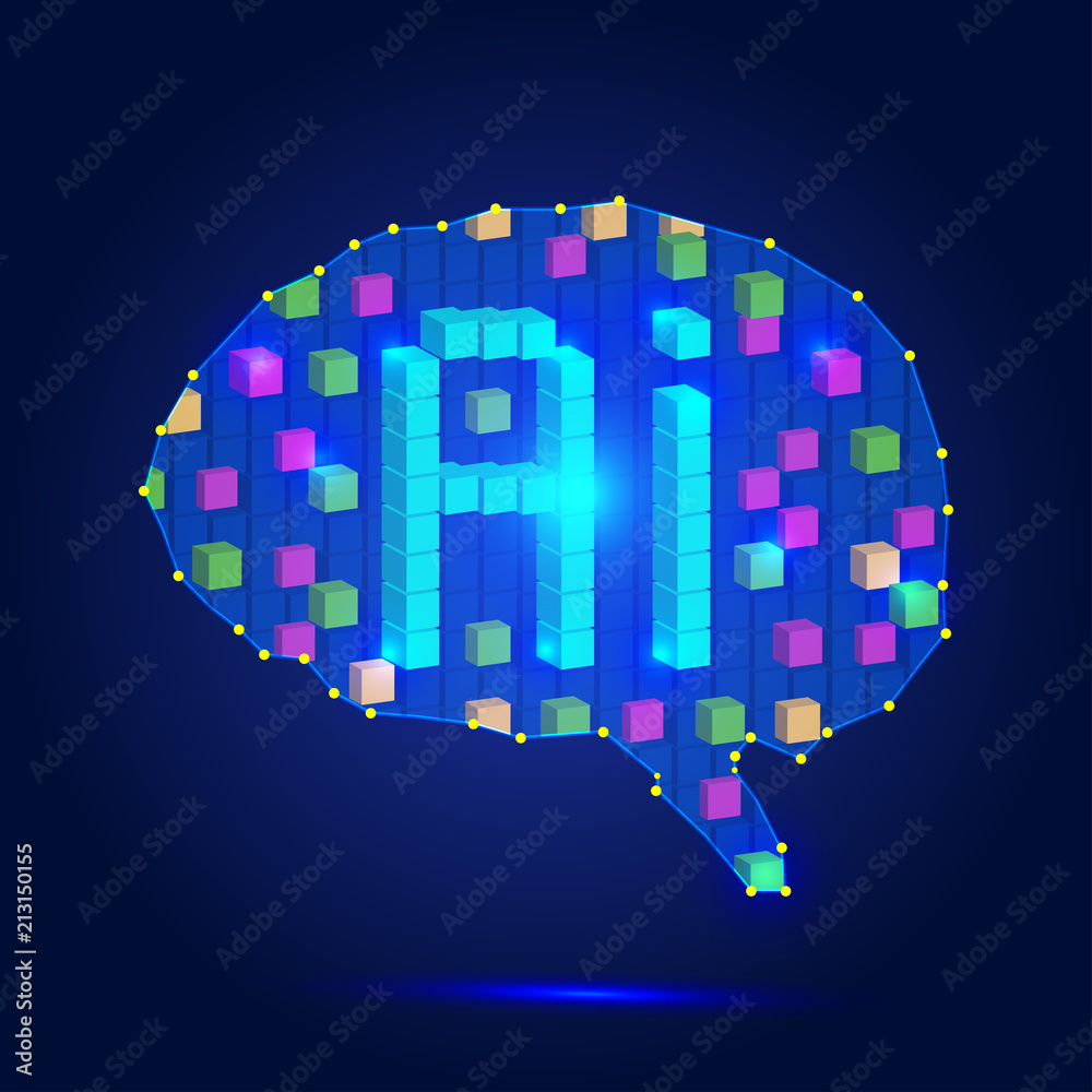 AI artificial intelligence, brain profile, science and technology and engineering concepts
