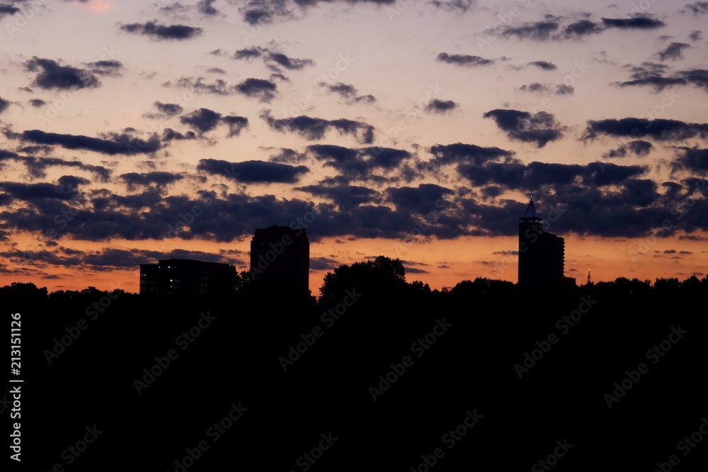 View of the Raleigh skyline at twilight as seen from Dorothea Dix Park