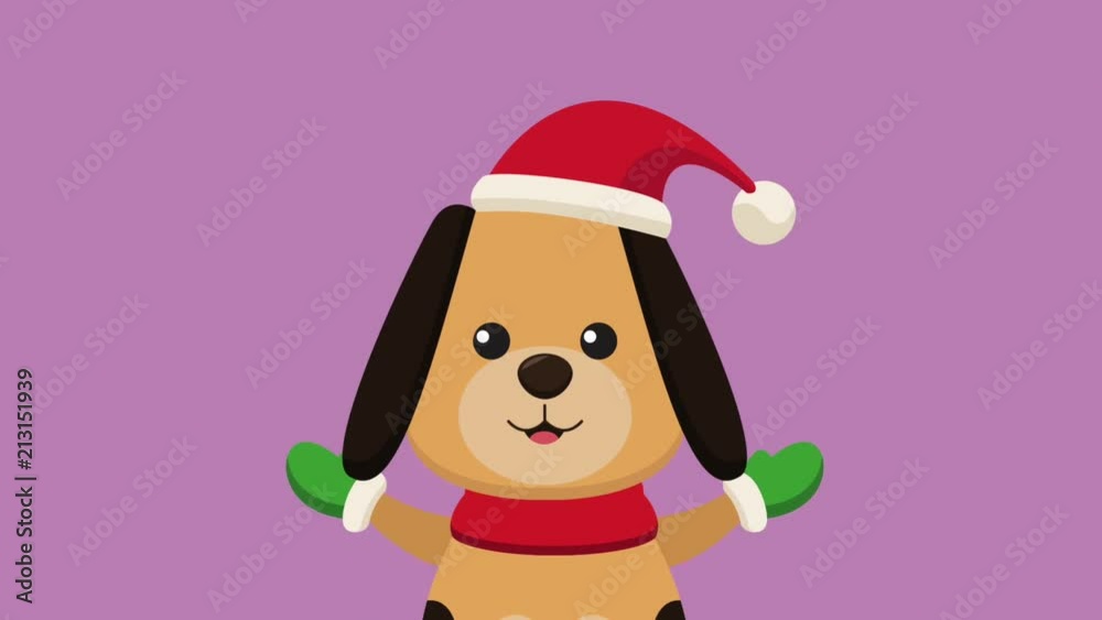 Cute dog with santa hat over purple background High definition animation colorful scenes Cute dog with santa hat over purple background High definition animation colorful scenes
