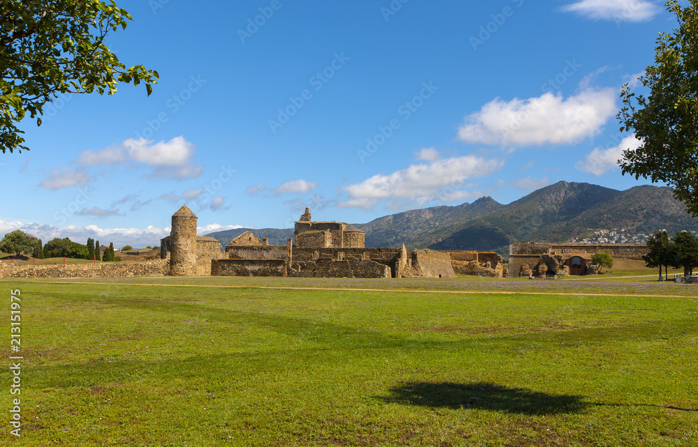 view of the medieval fortress in Roses, Catalonia, northern Spain