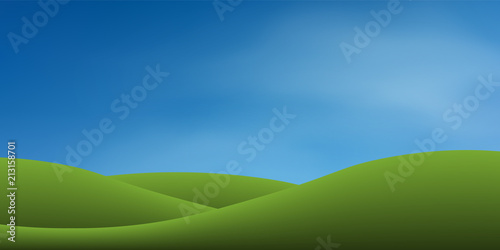 Green grass hill with blue sky. Abstract background park and outdoor for landscape idea. Use for natural article both on print and website. Vector. © Lifestyle Graphic
