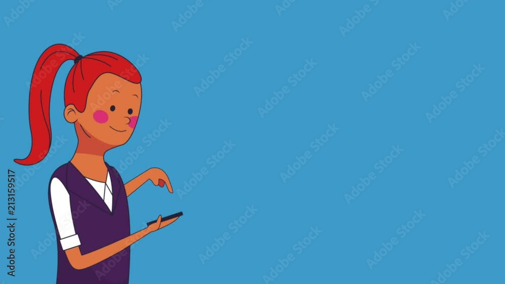 Businesswoman using smartphone over blue background High Definition animation colorful scenes Businesswoman using smartphone over blue background High Definition animation colorful scenes