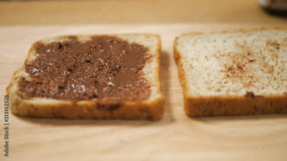 Chocolate on bread, panning shot Chocolate on bread, panning shot