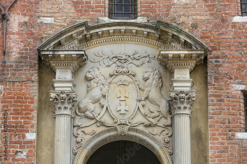 14th century Gdansk Main Town Hall on Royal Route, facade, Gdansk, Poland photo