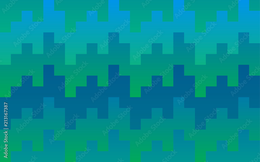 Pixel pattern background of vector blue and green seamless square mosaic knit pixels in wave pattern