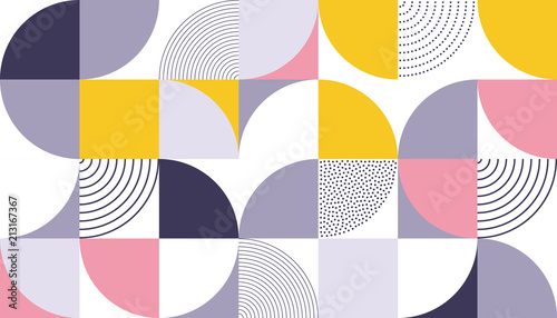 Geometric pattern vector background with Scandinavian abstract color or Swiss geometry prints of rectangles, squares and circles shape design © Ron Dale