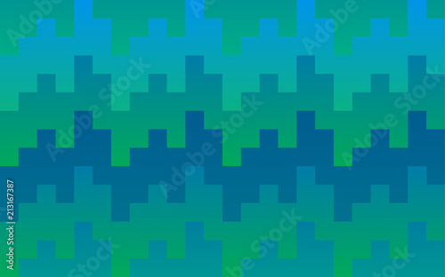 Pixel pattern background of vector blue and green seamless square mosaic knit pixels in wave pattern