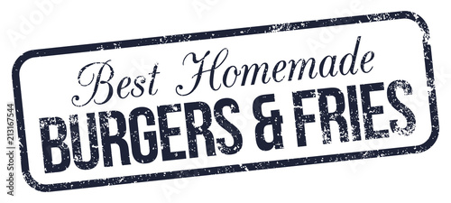 Burgers and Fries. Vector Rubber Stamp.