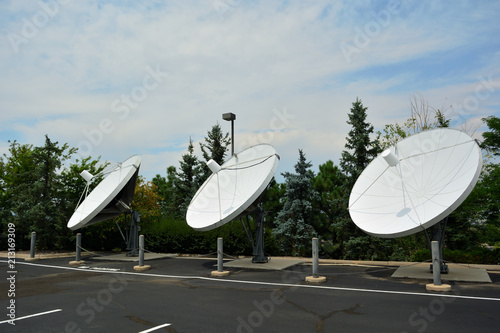 Array of Large Satellite Dishes on a Sunny Day