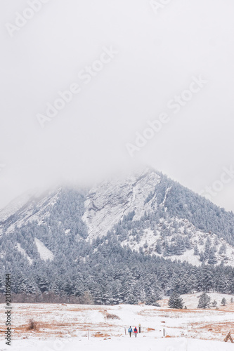 Fog over the Flatirons during winter
