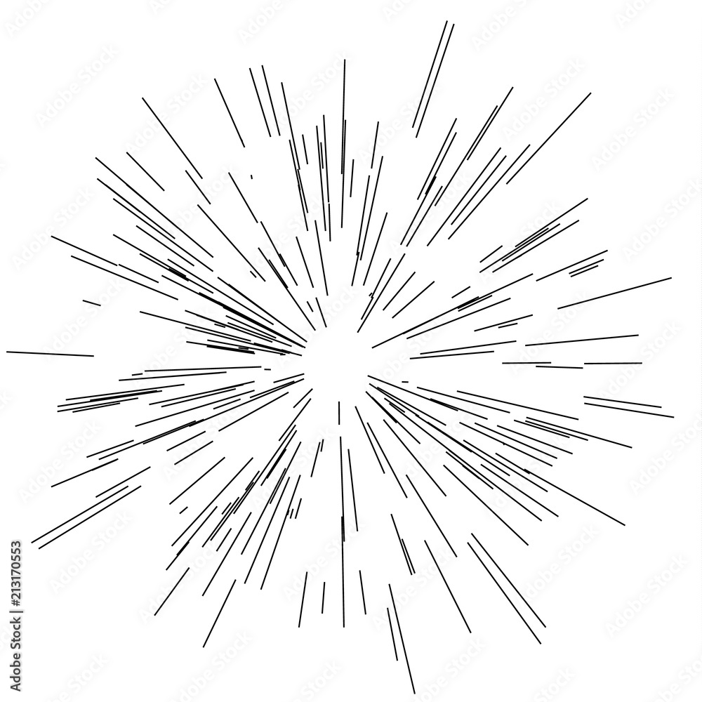 Speed lines. Radiating from the center of thin beams, lines. Vector illustration. Icon black on white. Speed lines. Radiating from the center of thin beams, lines. Vector illustration. Icon black on white.