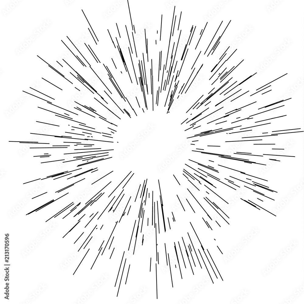 Fototapeta premium Speed lines. Radiating from the center of thin beams, lines. Vector illustration. Icon black on white. 