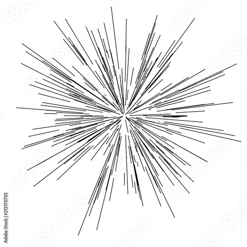 Speed lines. Radiating from the center of thin beams  lines. Vector illustration. Icon black on white. 