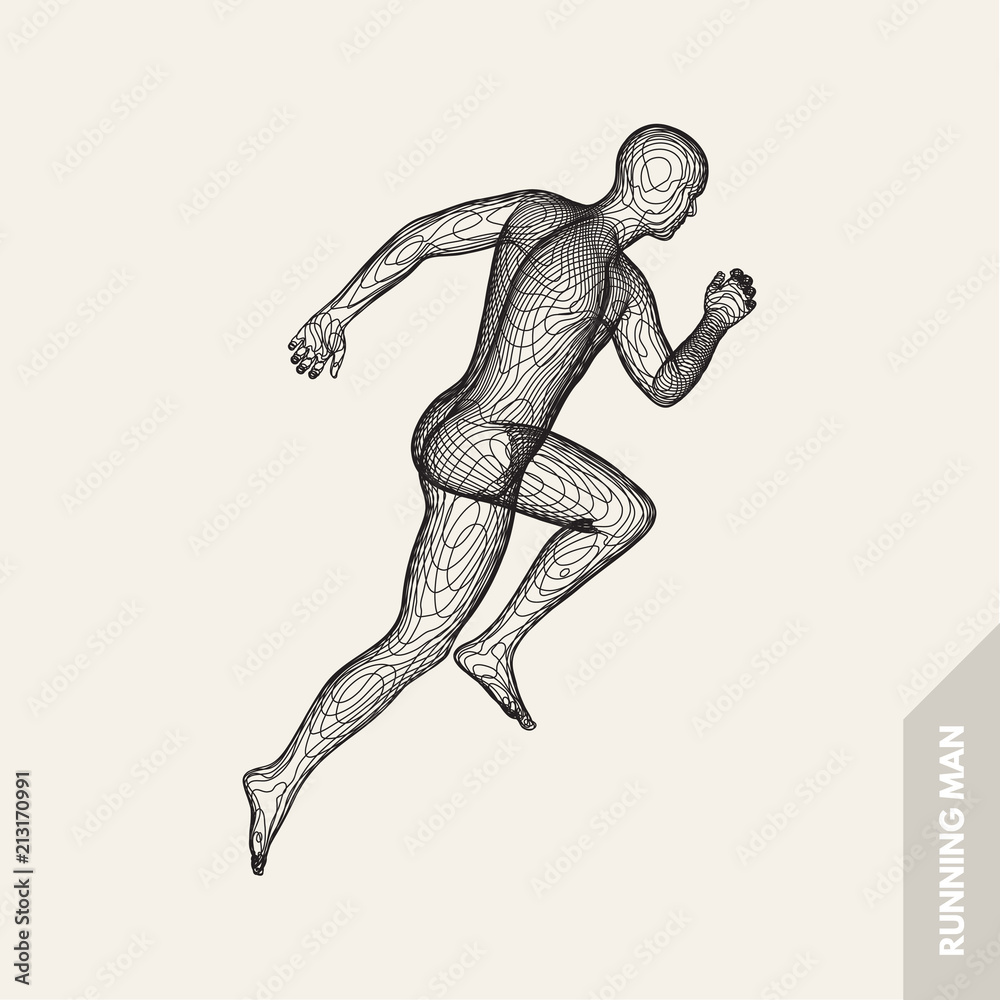 3d running man. Design for sport, business, science and technology. Vector illustration. Human body. 3d running man. Design for sport, business, science and technology. Vector illustration. Human body.
