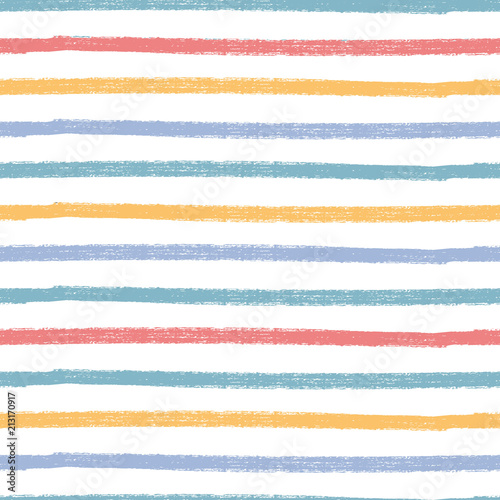 Colorful horizontal vector brush lines. Modern seamless stripes pattern. Pencil texture.