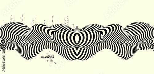 Black and yellow design. Pattern with optical illusion. Abstract 3D geometrical background. Vector illustration.