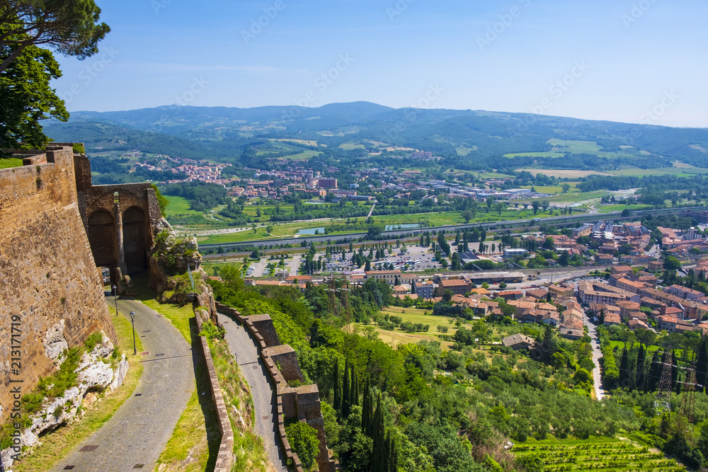 Orvieto, Italy - Panoramic view of old town defense walls and Umbria region seen from historic old town of Orvieto