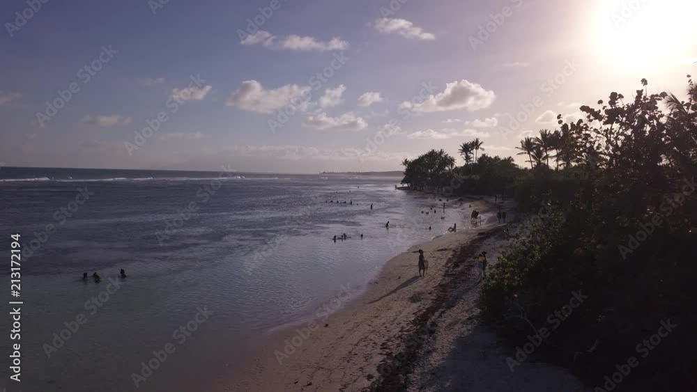 upwards drone flight at beautiful sunset beach in caribbean sea upwards drone flight at beautiful sunset beach in caribbean sea