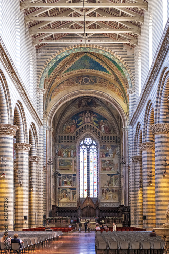 Orvieto, Italy - Interior of the Duomo di Orvieto cathedral at Piazza Duomo square in old time historic quarter