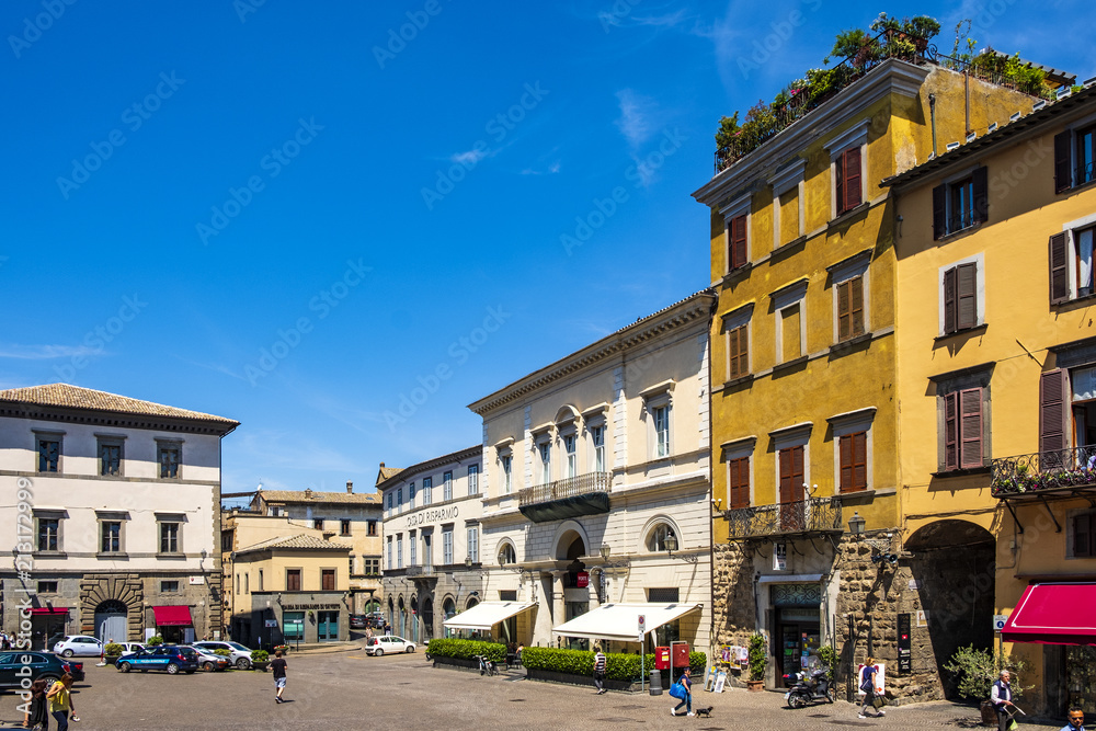 Orvieto, Italy - Panoramic view of Orvieto old town and Piazza Repubblica square