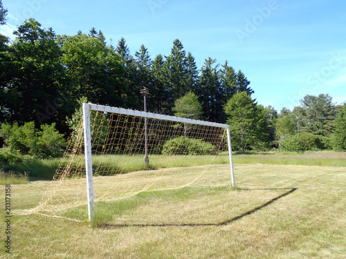 Soccer Goal with net in grassy field