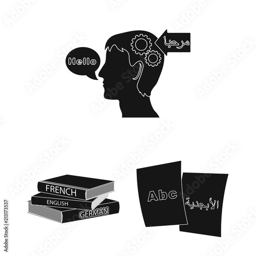 Translator and linguist black icons in set collection for design. Interpreter vector symbol stock web illustration.