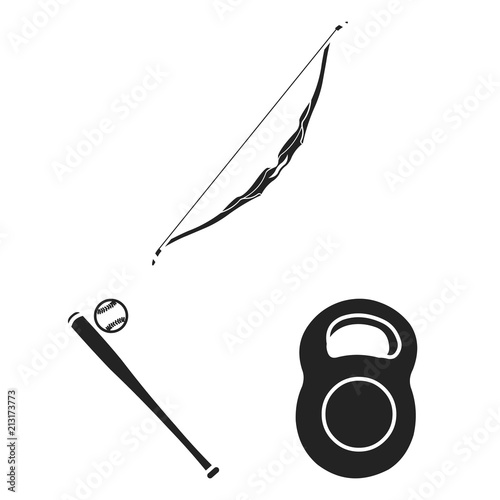 Different kinds of sports black icons in set collection for design. Sport equipment vector symbol stock web illustration.
