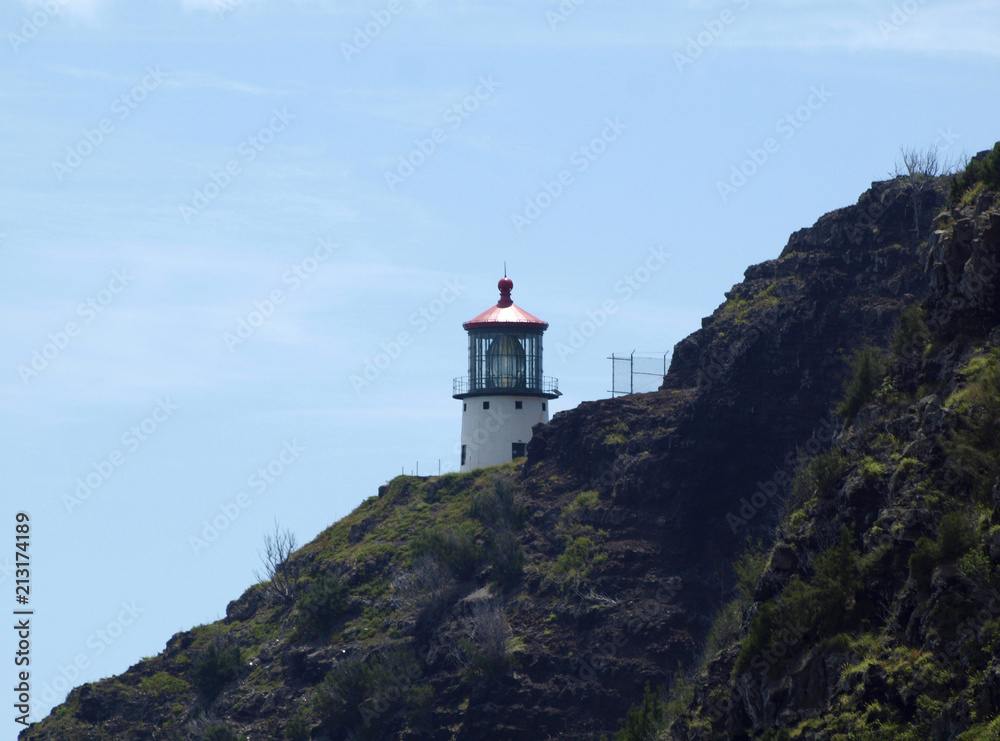 Makap'uu Point Light (Makapu'u Lighthouse) on cliffside of the island of Oahu