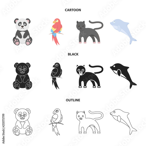 Panda.popugay, panther, dolphin.Animal set collection icons in cartoon,black,outline style vector symbol stock illustration web. photo