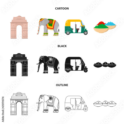 Country India cartoon,black,outline icons in set collection for design.India and landmark vector symbol stock web illustration.