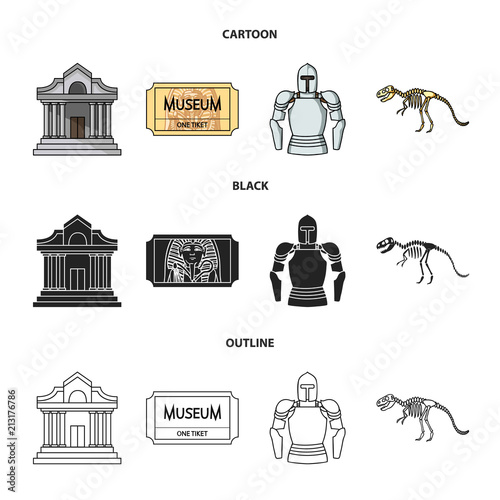 Picture, sarcophagus of the pharaoh, walkie-talkie, crown. Museum set collection icons in cartoon,black,outline style vector symbol stock illustration web.